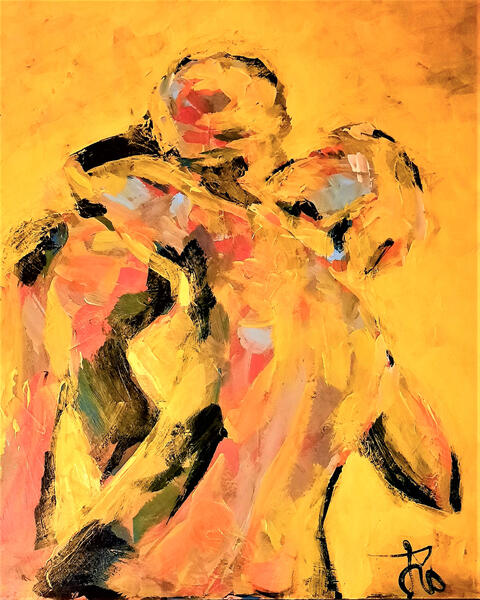 Ivo, de kus naar Rodin, acryl op foamboard, 40x55cm,