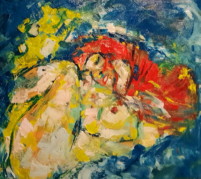 Ivo, naar Klimt, acryl op foam board, 44x50cm
